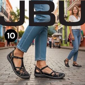 NWT JBU Women's Dove Faux Leather Strappy Mary Jane Flats Black Earth Size 10